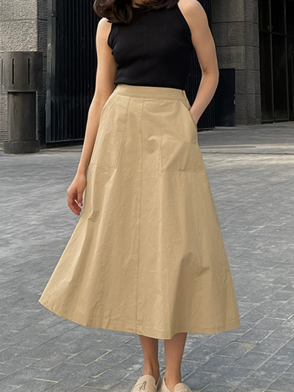 Forever 21 High Waist A-Line Spring Khaki Cotton Work Blazer Skirt